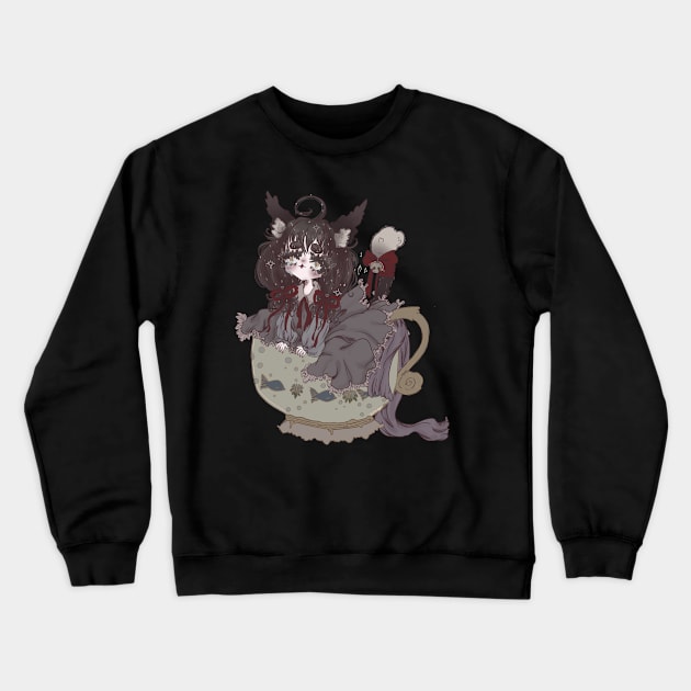 Gothic cat girl in a teacup Crewneck Sweatshirt by Pinkupyon 